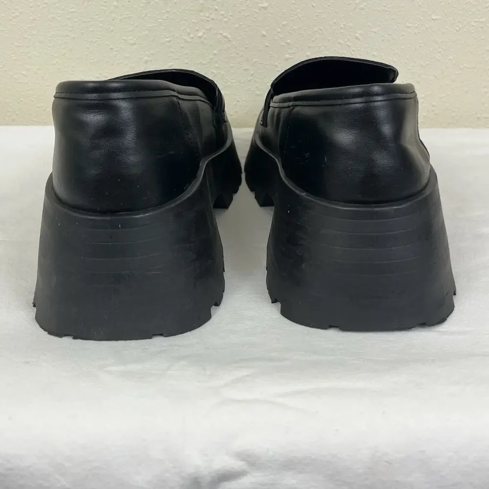 Asos Design Chunky Lug Slip On Loafers Womens Size 11 Black Leather Italy Made